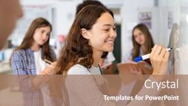  Presentation with equation - Colorful PPT theme enhanced with happy-college-student-writing-equation backdrop and a coral colored foreground