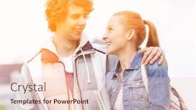  Presentation with college campus - Beautiful slide set featuring happy college students looking at each other at campus backdrop and a lemonade colored foreground