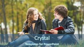  Presentation with college-campus - Cool new slides with happy college students on campus backdrop and a ocean colored foreground