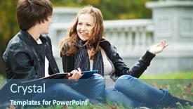  Presentation with college campus - Cool new theme with happy college students on campus lawn outdoors backdrop and a ocean colored foreground