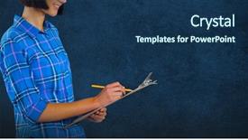  Presentation with writing education female writer - PPT layouts enhanced with happy colour plain - female architect writing on clipboard background and a ocean colored foreground