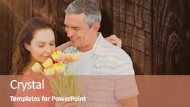  Presentation with rustic wood and flowers - Amazing slide deck having happy colour plain - smiling couple with flowers bouquet backdrop and a coral colored foreground