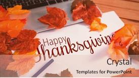  Presentation with autumn leaves - Presentation featuring happy colour plain - thanksgiving greeting text against close background and a lemonade colored foreground