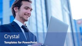  Presentation with tall building - Slide deck enhanced with happy-confident-businessman-near background and a ocean colored foreground