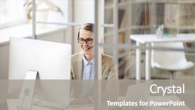  Presentation with confident - Beautiful theme featuring happy confident young helpline operator backdrop and a gray colored foreground