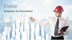  Presentation with city buildings - Slide deck featuring happy-construction-worker-drawing and a  colored foreground