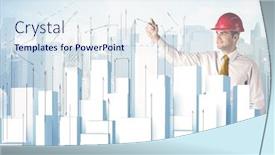  Presentation with city buildings - Beautiful slides featuring happy-construction-worker-drawing and a  colored foreground