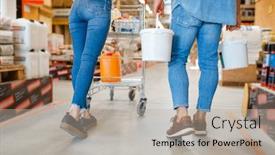  Presentation with hardware - Amazing presentation theme having happy consumers with a cart in hardware store backdrop and a light gray colored foreground