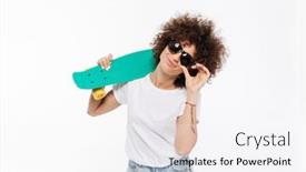  Presentation with cool - Beautiful slides featuring happy-cool-girl-in-sunglasses backdrop and a sky blue colored foreground