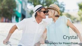  Presentation with couple kiss - Colorful slide deck enhanced with happy couple about to kiss in city backdrop and a sky blue colored foreground