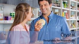  Presentation with grocery store - Presentation theme consisting of happy couple buying cheese in grocery store background and a teal colored foreground