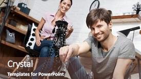  Presentation with light bulb - Presentation theme featuring happy couple changing light bulb background and a tawny brown colored foreground