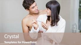  Presentation with pregnancy - Colorful presentation enhanced with couple checking results of pregnancy backdrop and a coral colored foreground