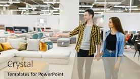  Presentation with furniture - Slide set having happy-couple-choosing-furniture background and a soft green colored foreground