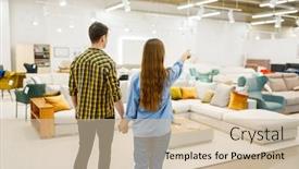  Presentation with furniture - Presentation consisting of happy-couple-choosing-furniture background and a soft green colored foreground