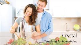  Presentation with vegan food - Beautiful presentation theme featuring happy couple cooking together - man and woman in their kitchen at home preparing dinner - vegetable salad diet dieting healthy vegetarian food vegan family cooking together at home backdrop and a lemonade colored foreground