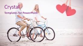  Presentation with cycling - Amazing presentation having happy couple cycling together against hearts hanging on a line backdrop and a sky blue colored foreground