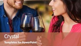  Presentation with dining restaurant - Beautiful PPT theme featuring happy couple dining and drink wine at restaurant backdrop and a coral colored foreground