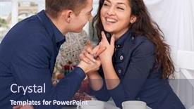  Presentation with eiffel tower - Slides consisting of happy couple drinking coffee near window with a view of the eiffel tower - travel and love concept background and a navy blue colored foreground