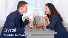  Presentation with eiffel tower - Amazing slide set having happy couple drinking coffee near window with a view of the eiffel tower - travel and love concept backdrop and a navy blue colored foreground