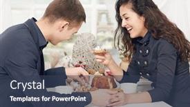  Presentation with eiffel tower - Slide set featuring happy couple drinking coffee and talking with a view of the eiffel tower - travel and love concept background and a tawny brown colored foreground