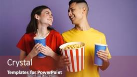  Presentation with purple wall - Theme consisting of happy-couple-drinking-soda background and a tawny brown colored foreground