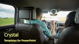  Presentation with family holding hands - PPT theme enhanced with happy couple driving in car background and a wine colored foreground