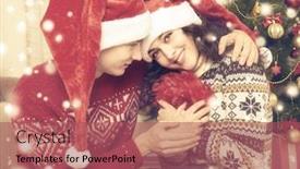  Presentation with snow tree - Presentation consisting of happy couple embrace near christmas tree and decoration at home winter holiday and love concept yellow toned with snow background and a violet colored foreground