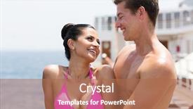  Presentation with cruise ship - PPT theme featuring happy-couple-embracing-in-cruise background and a coral colored foreground
