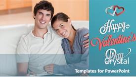  Presentation with valentines - Presentation theme enhanced with happy couple enjoying their time together on the couch against cute valentines message background and a teal colored foreground