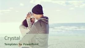  Presentation with filter - Presentation enhanced with happy couple enyojing time together on beach during autumn day colored filter background and a soft green colored foreground