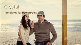  Presentation with filter - Audience pleasing presentation design consisting of happy couple enyojing time together on beach during autumn day colored filter backdrop and a cream colored foreground