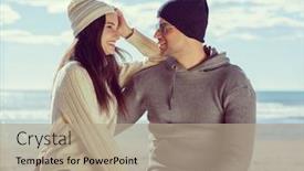  Presentation with filter - Presentation theme featuring happy couple enyojing time together on beach during autumn day colored filter background and a coral colored foreground