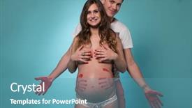  Presentation with happy baby - PPT layouts with happy couple expecting baby boy on blue background and a teal colored foreground