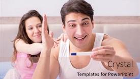  Presentation with pregnancy - Audience pleasing slide deck consisting of happy couple finding out about pregnancy test results backdrop and a coral colored foreground