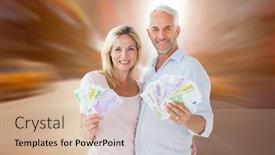  Presentation with new york - Colorful slides enhanced with happy couple flashing their cash against blurry new york street backdrop and a soft green colored foreground