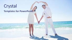  Presentation with hands the shape of a heart - Amazing slide deck having happy couple forming heart shape backdrop and a sky blue colored foreground