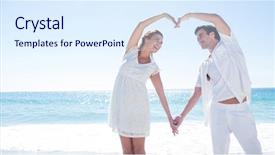  Presentation with shape heart - PPT layouts enhanced with happy couple forming heart shape background and a sky blue colored foreground