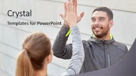  Presentation with sales forecast people behind success - Theme featuring happy couple giving high five background and a light gray colored foreground
