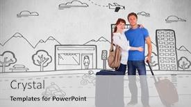  Presentation with happy holiday - Beautiful PPT theme featuring happy couple going on holiday against white background backdrop and a light gray colored foreground