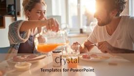 Presentation with breakfast - PPT layouts featuring happy-couple-having-breakfast-together background and a coral colored foreground