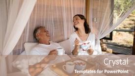  Presentation with breakfast - Colorful presentation enhanced with happy-couple-having-breakfast backdrop and a coral colored foreground