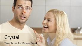  Presentation with fun - Theme enhanced with happy couple having fun woman background and a  colored foreground