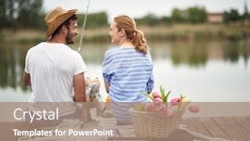  Presentation with fun - PPT theme consisting of happy-couple-having-fun background and a coral colored foreground