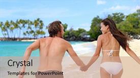  Presentation with trust - Presentation design consisting of happy couple holding hands running background and a coral colored foreground