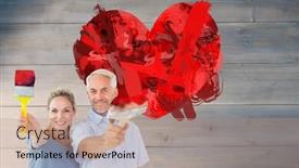  Presentation with bleached - Audience pleasing presentation theme consisting of happy couple holding paintbrushes smiling at camera against bleached wooden planks background backdrop and a coral colored foreground