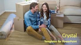  Presentation with happy new year 2022 - Cool new PPT theme with happy couple holding the key backdrop and a  colored foreground