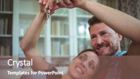  Presentation with work happy hour - Presentation theme having happy couple holding their house background and a  colored foreground