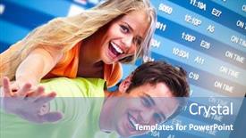  Presentation with happy holiday - Colorful presentation design enhanced with rear view shot of woman at the park man exercising with kettlebell in background backdrop and a violet colored foreground