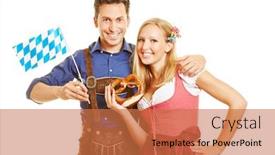  Presentation with bavaria - PPT theme with happy couple in bavaria in traditional outfit with pretzel and flag background and a coral colored foreground